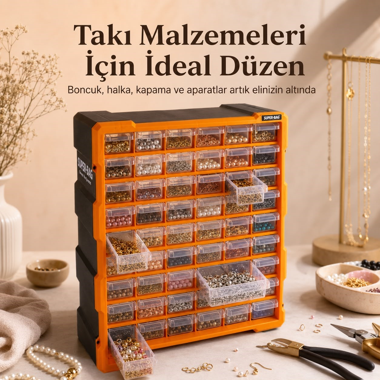 60lı Büyük Monoblok Çekmece Seti ile Küçük Parçalar Artık Hep Düzenli