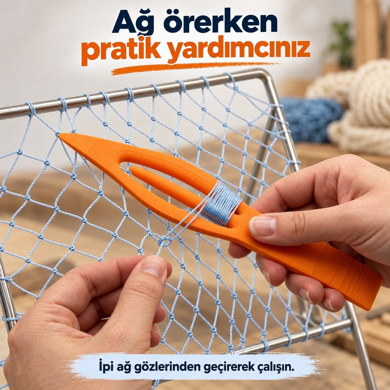 Ağ ve File Örme Mekiği – 18 × 3 cm