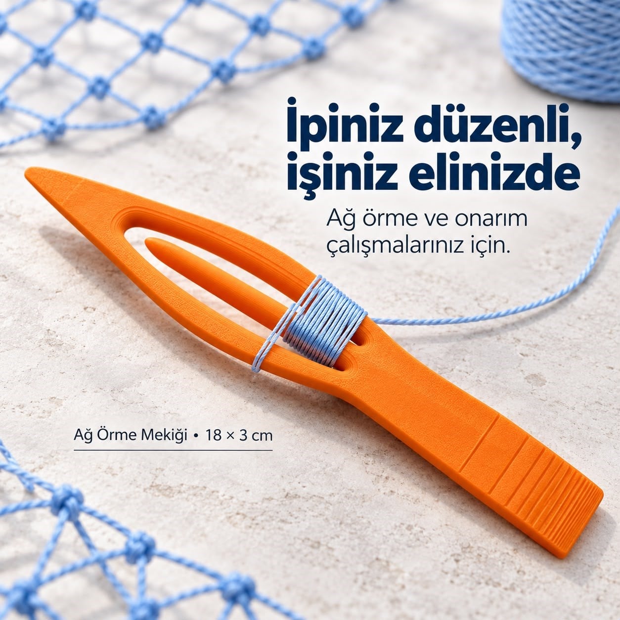 Ağ ve File Örme Mekiği – 18 × 3 cm