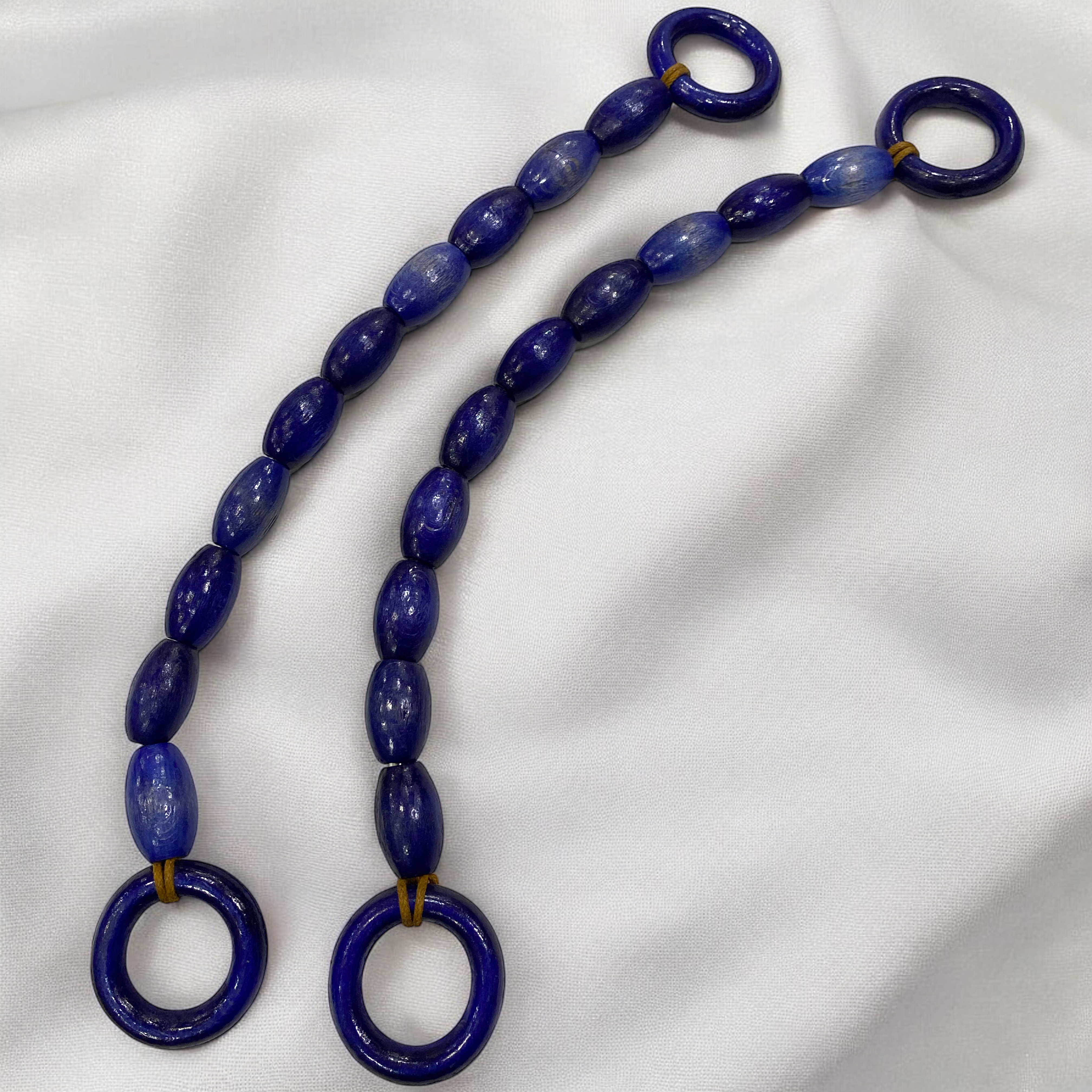 Ahşap Boncuklu Elips Saks Mavi Askılık