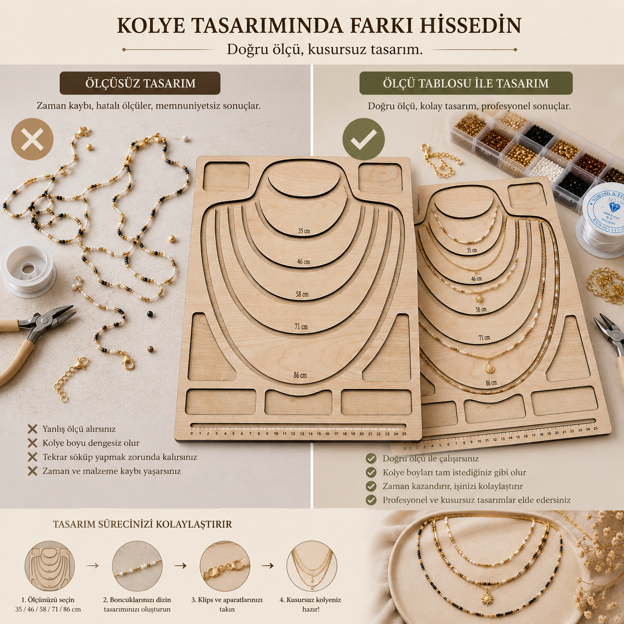 Ahşap, Kolye Ölçüm ve Tasarım Tablosu