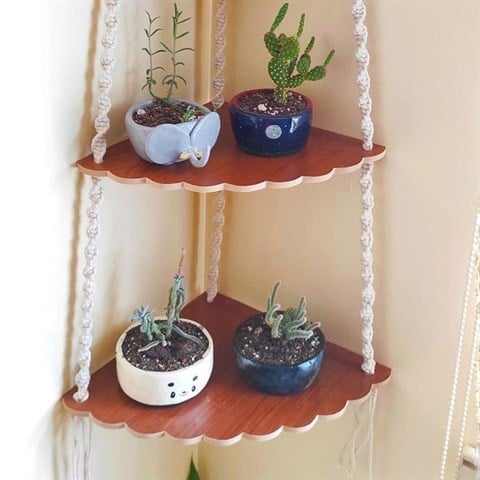 Ahşap Makrome Örgü Köşelik Set