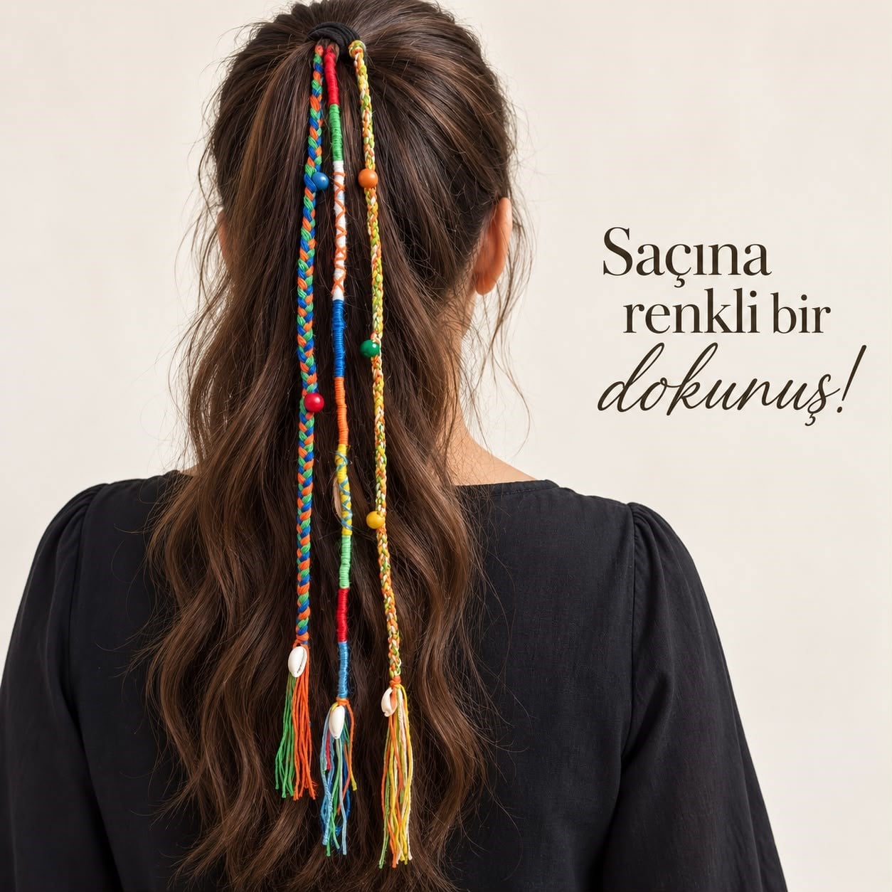 Bohem Esinti – Boncuk ve Deniz Kabuğu Detaylı Örgülü Saç Aksesuarı