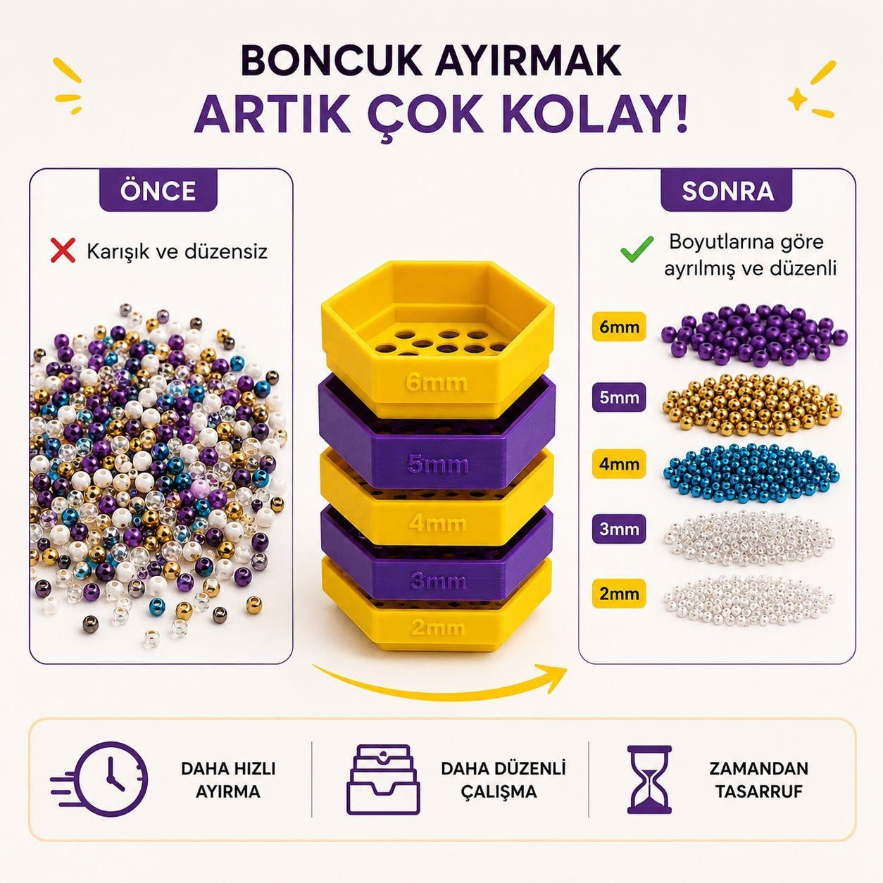 Boncuk Ölçü Süzgeçleyici Set - Pratik ve Hızlı Düzen