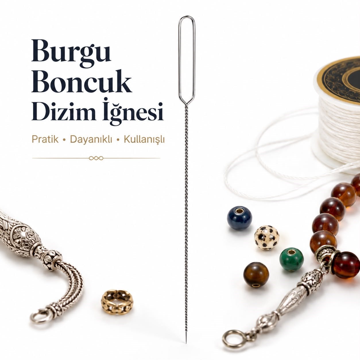 Çelik Burgulu Boncuk Dizim İğnesi