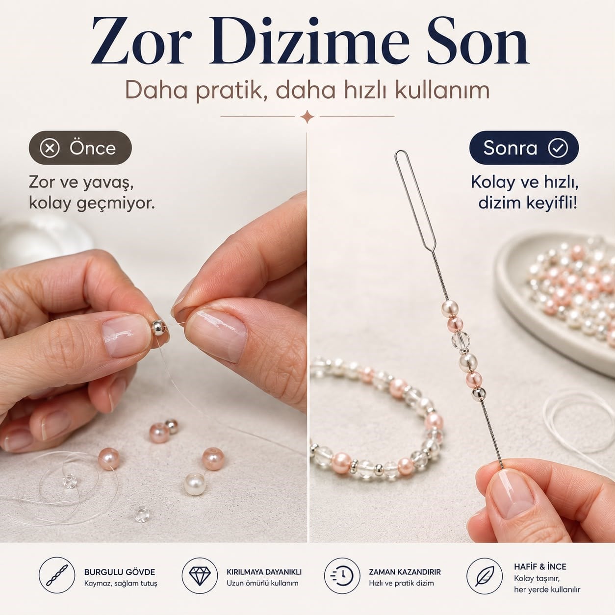 Çelik Burgulu Boncuk Dizim İğnesi