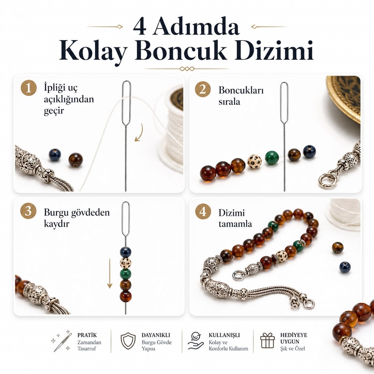 Çelik Burgulu Boncuk Dizim İğnesi