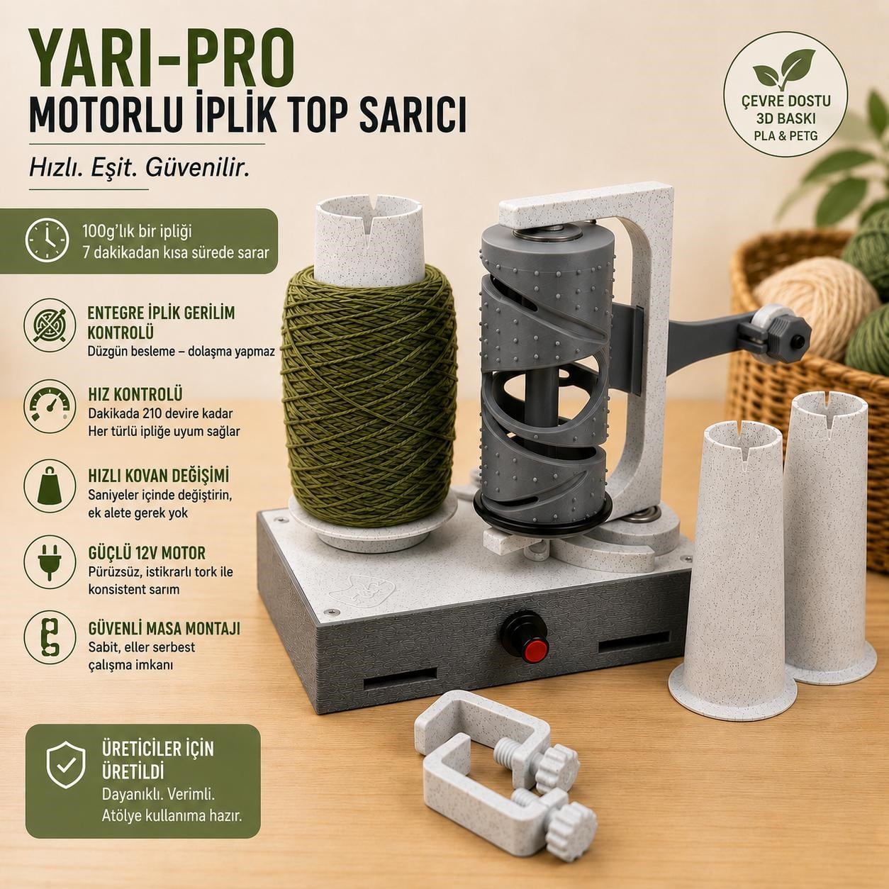 Çile Tutucu - PRO. Otomatik İplik Sarıcı, Automatic Motorized Yarn Winder