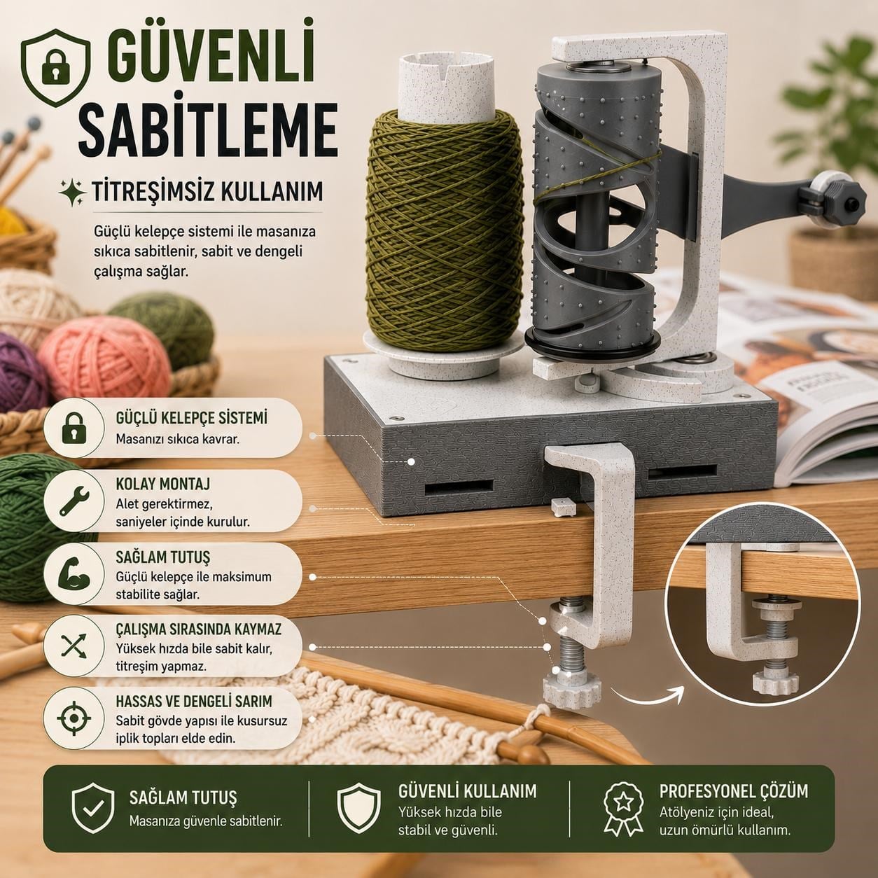 Çile Tutucu - PRO. Otomatik İplik Sarıcı, Automatic Motorized Yarn Winder