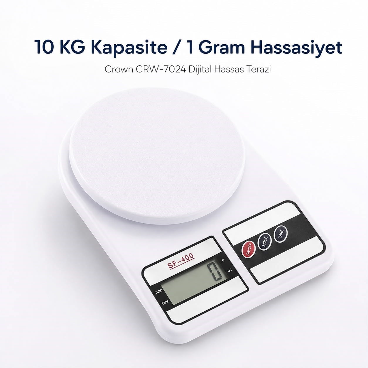 Crown CRW-7024 10KG. Kapasite Dijital Hassas Terazi (1 Gram Hassasiyet)