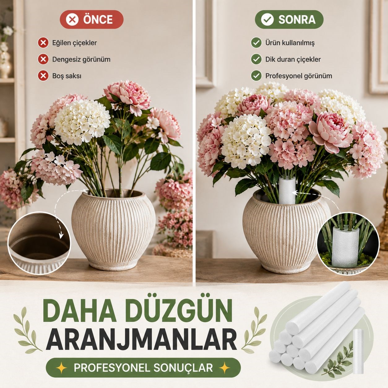 Dekoratif Köpük Destek Çubuğu – İstenilen Uzunlukta