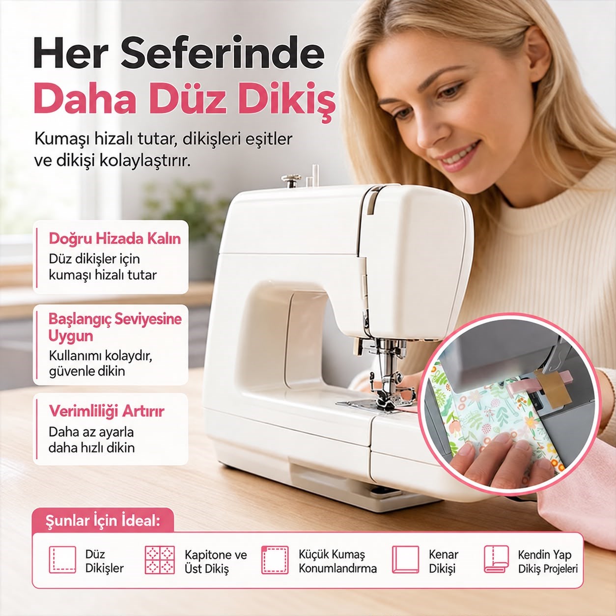 DikişHiza Pro – Çok Ölçülü Dikiş Makinesi Kılavuz Seti + Stant