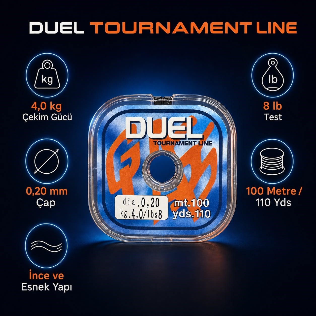 DUEL Tournament Line Şeffaf Misina – 0,20 mm Çok Kuvvetli