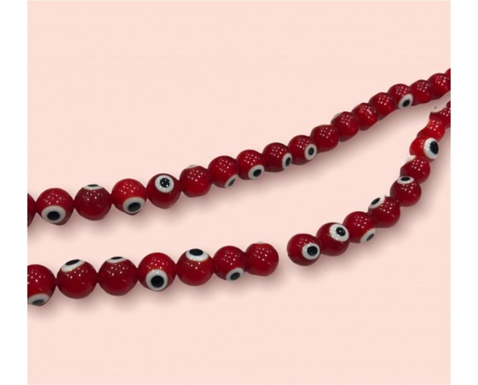 Düzenli Kırmızı Dizi Nazar Boncuk Model 12 MM