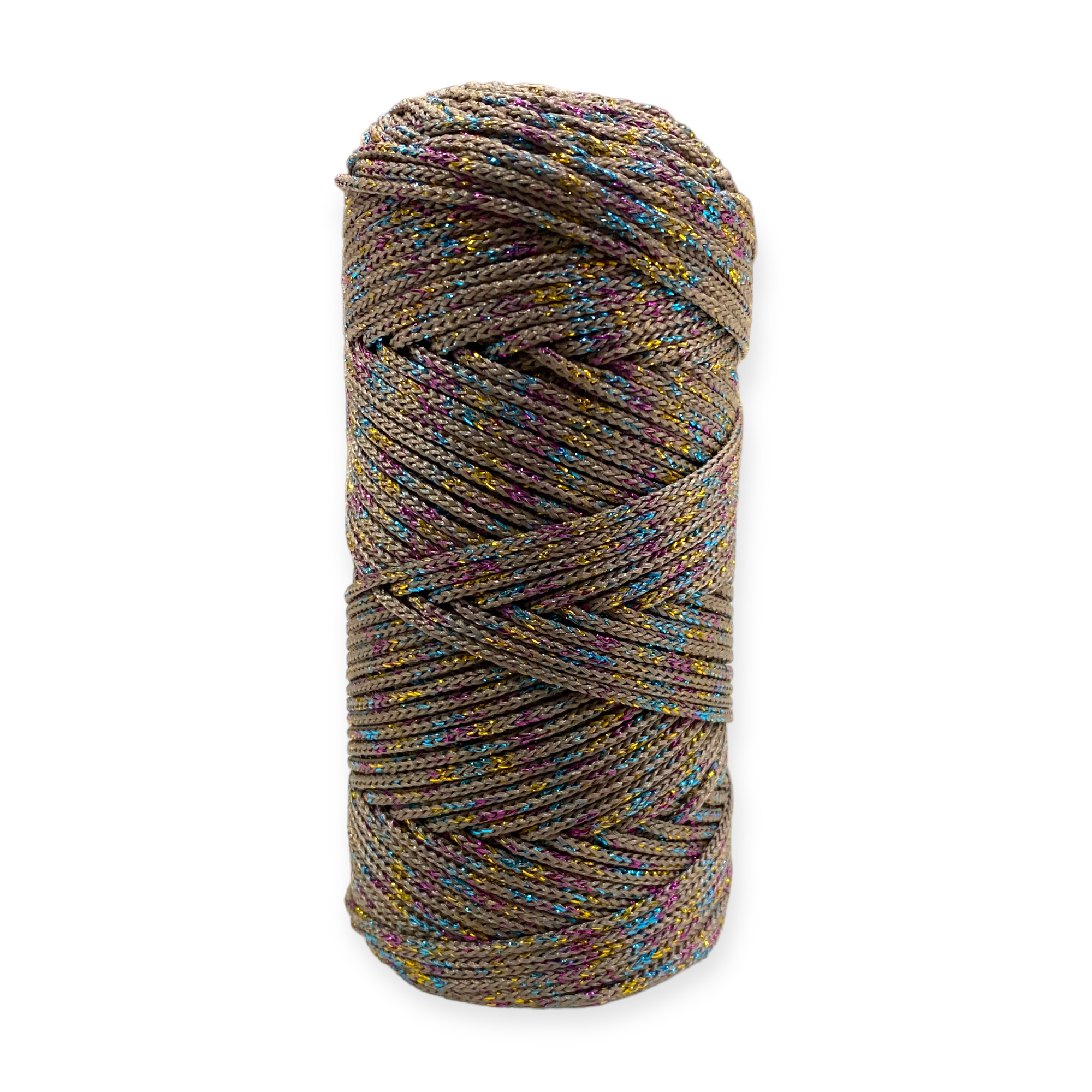 Fold Yarn, Simli Makrome İpi Ebruli Kahve