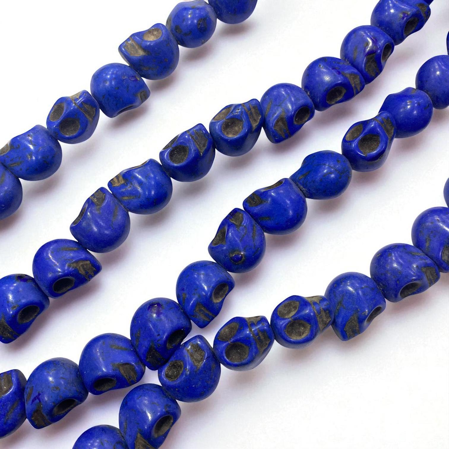 Havlit (Howlite) Kafatası Dizi Doğal Taş 10 MM Saks Mavi