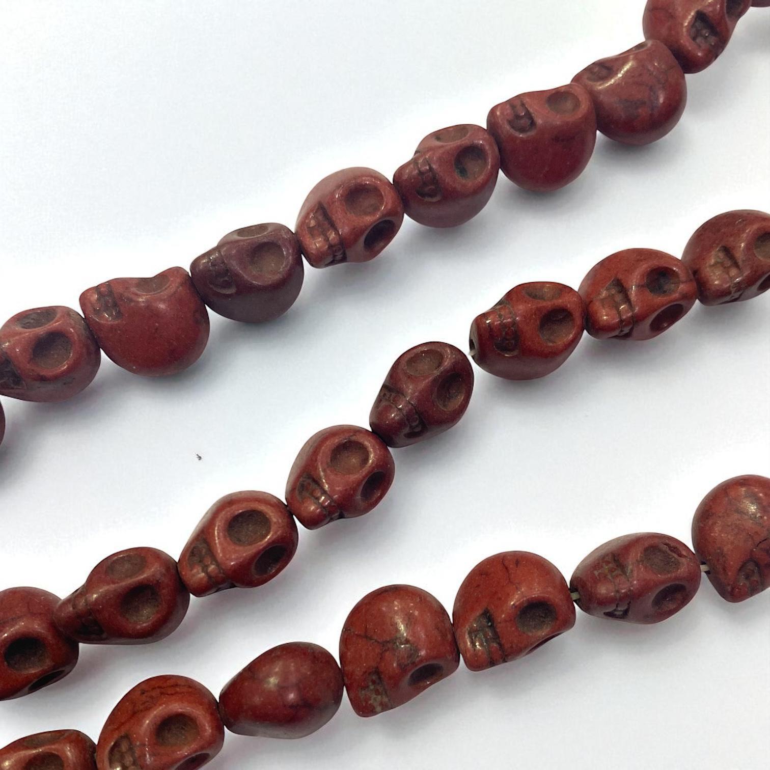Havlit (Howlite) Kafatası Dizi Doğal Taş 10 MM Bordo