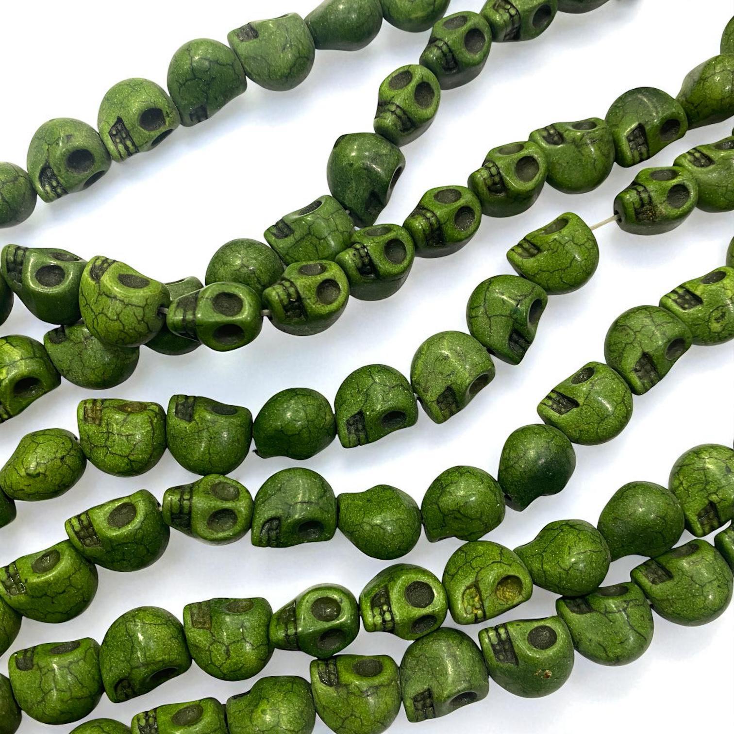Havlit (Howlite) Kafatası Dizi Doğal Taş 10 MM Haki Yeşil