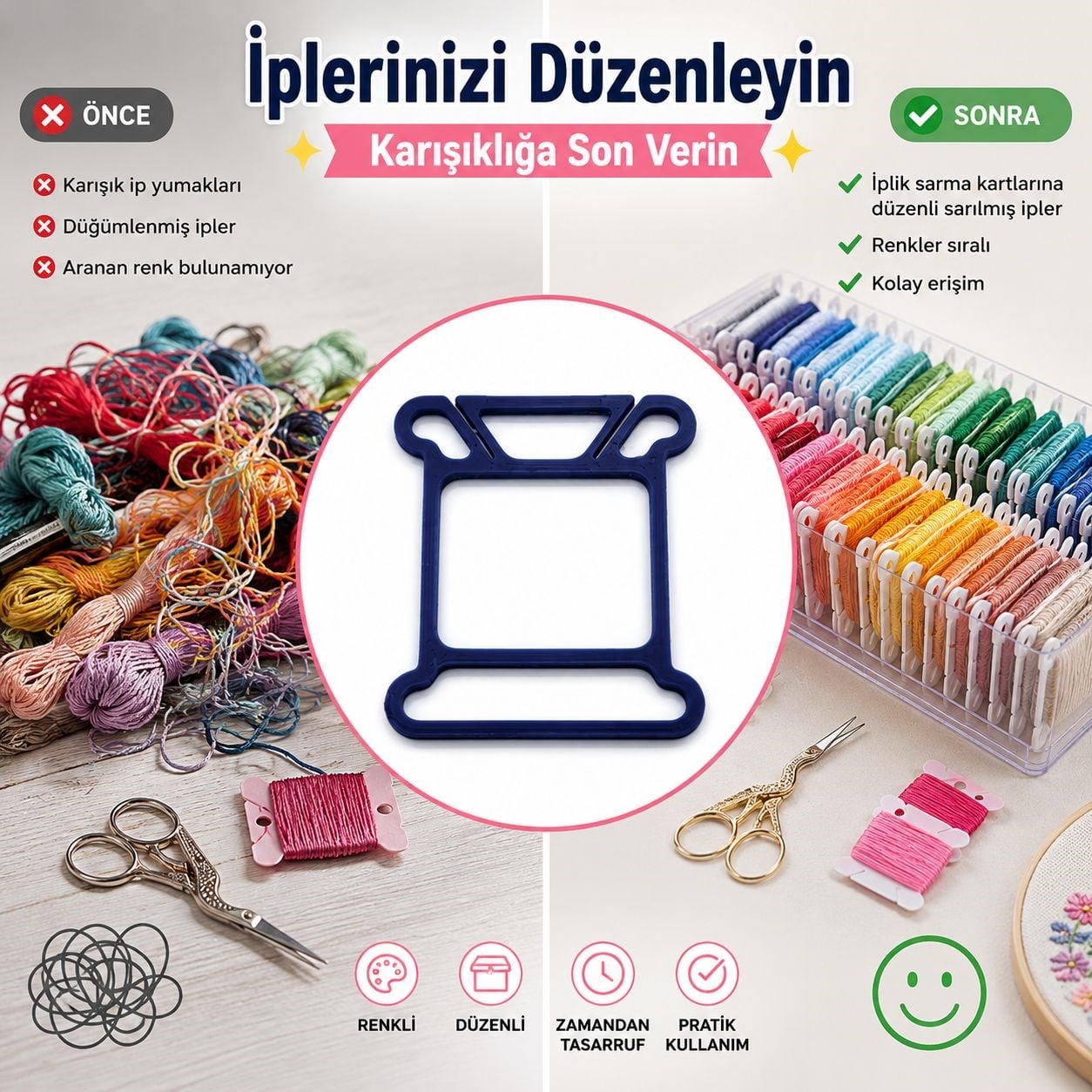 İplik Sarma Kartı – Düzenli ve Pratik Saklama Çözümü (20 Adet)
