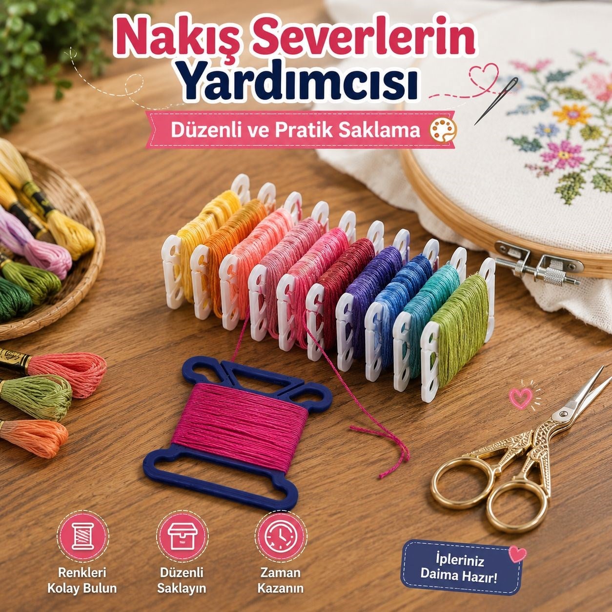 İplik Sarma Kartı – Düzenli ve Pratik Saklama Çözümü (20 Adet)