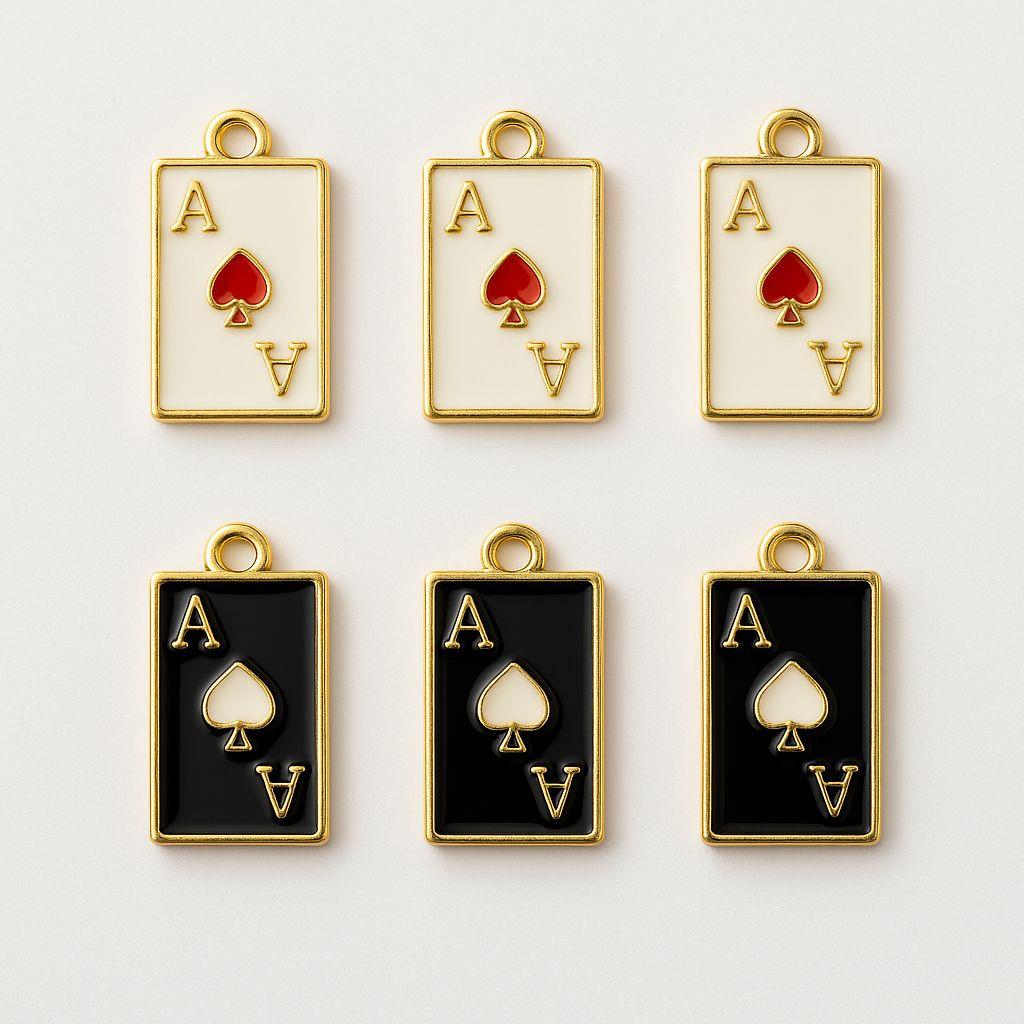 İskambil As Kartı Altın Çerçeveli Enamel Charm