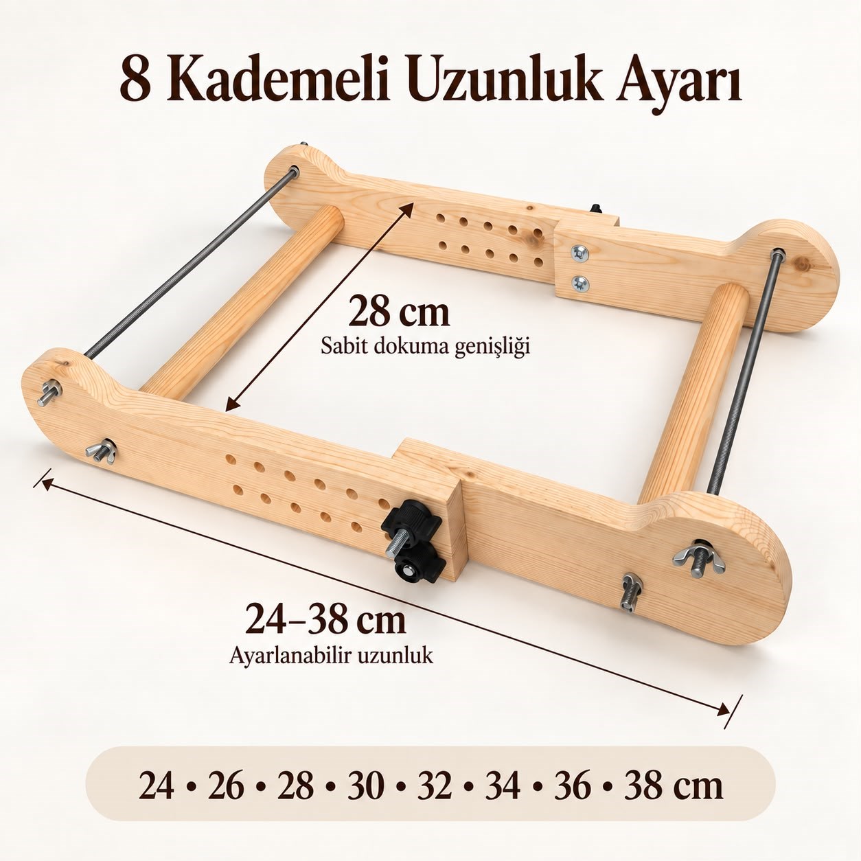 Kademeli Ahşap Boncuk Dokuma Tezgâhı – 8 Farklı Uzunluk Ayarı