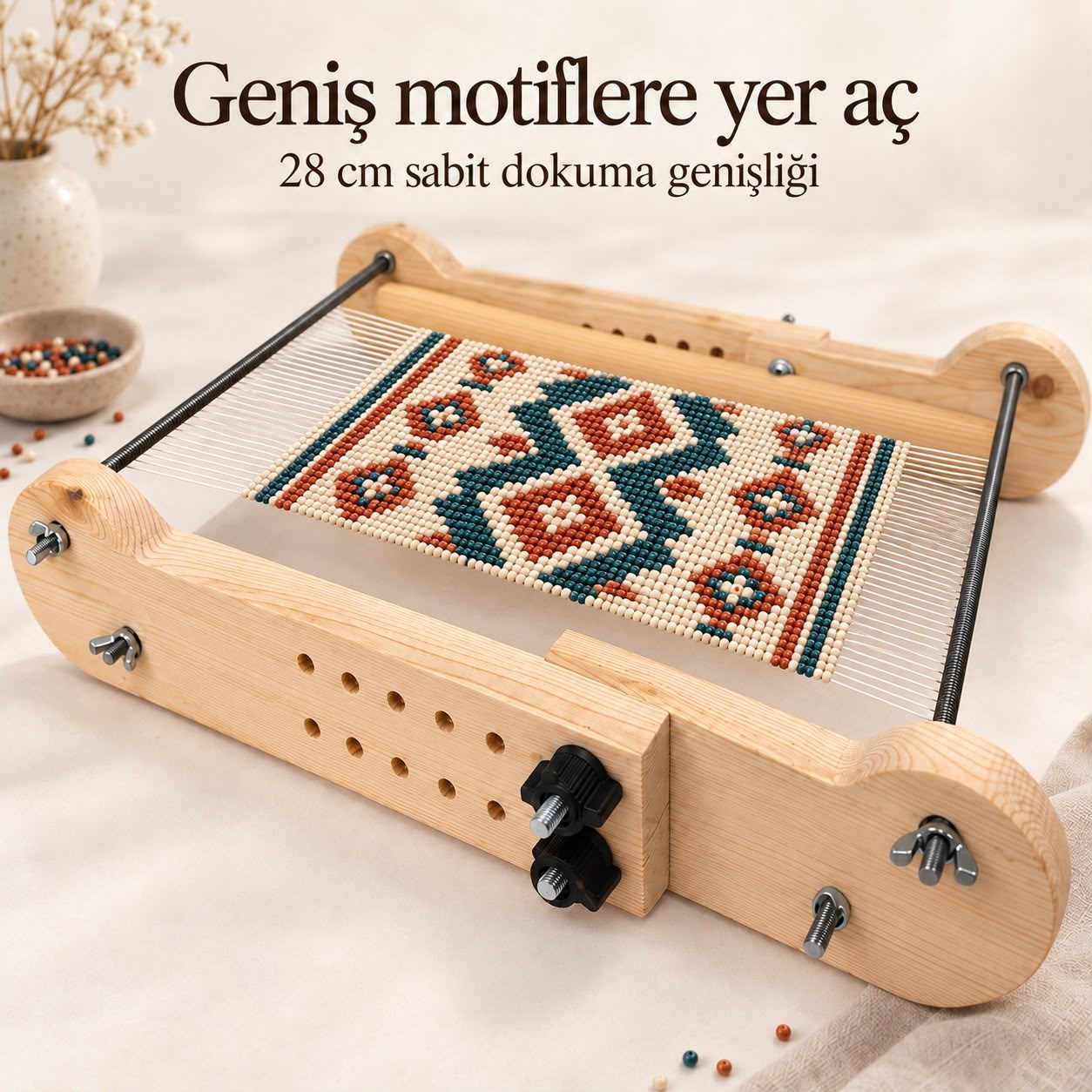 Kademeli Ahşap Boncuk Dokuma Tezgâhı – 8 Farklı Uzunluk Ayarı
