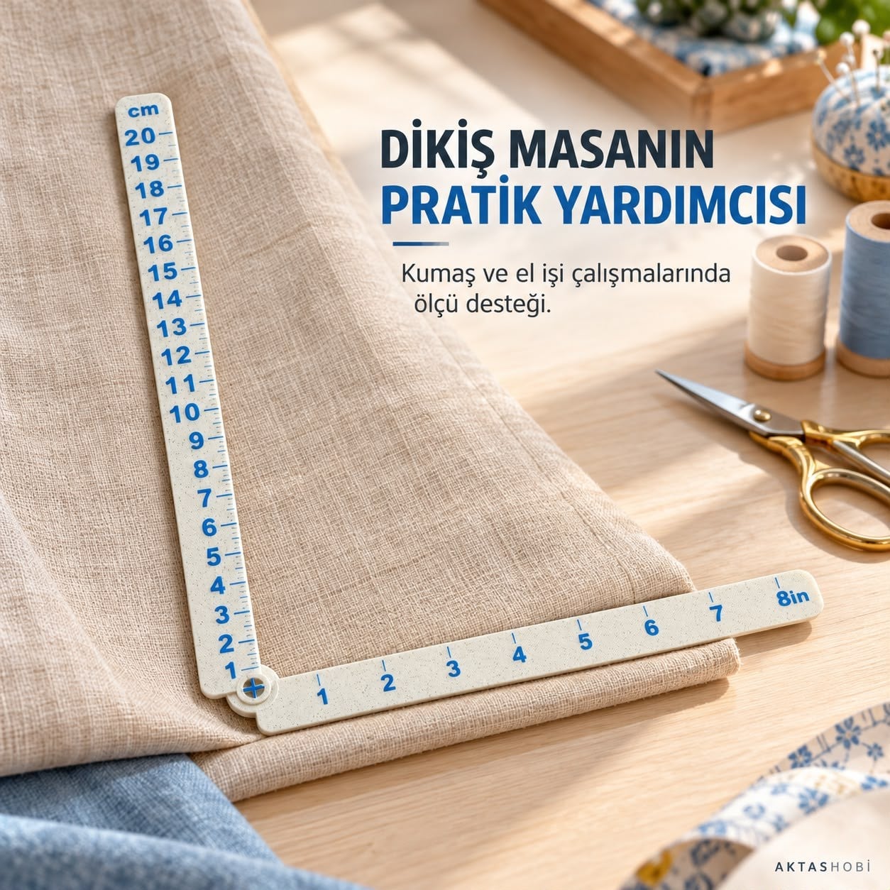 Katlanabilir Çift Ölçülü Hobi Cetveli — Ölç, Katla, Yanında Taşı 20 CM