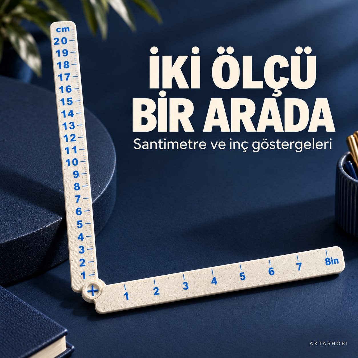Katlanabilir Çift Ölçülü Hobi Cetveli — Ölç, Katla, Yanında Taşı 20 CM