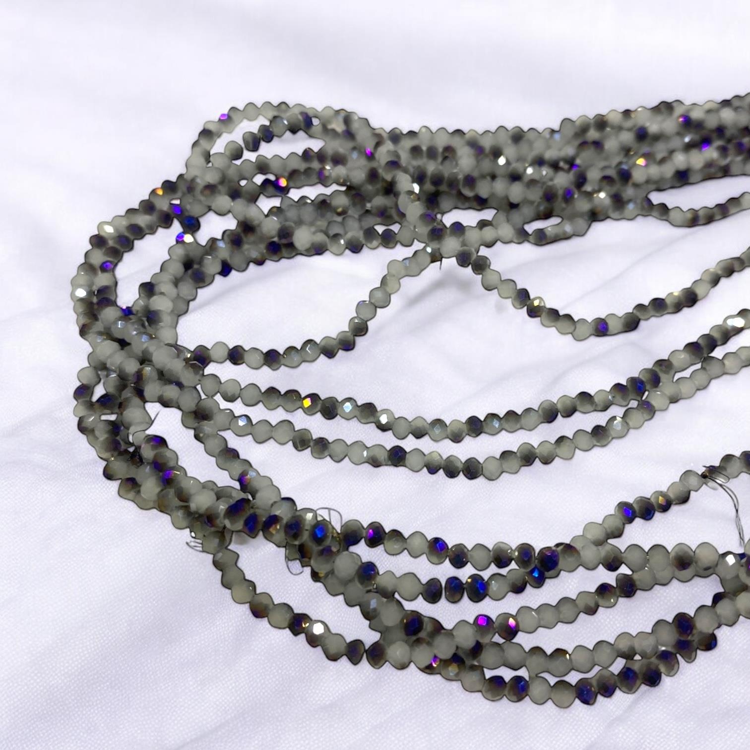 Kristal Dizi Cam Boncuk (1 mm) Alacalı Beyaz