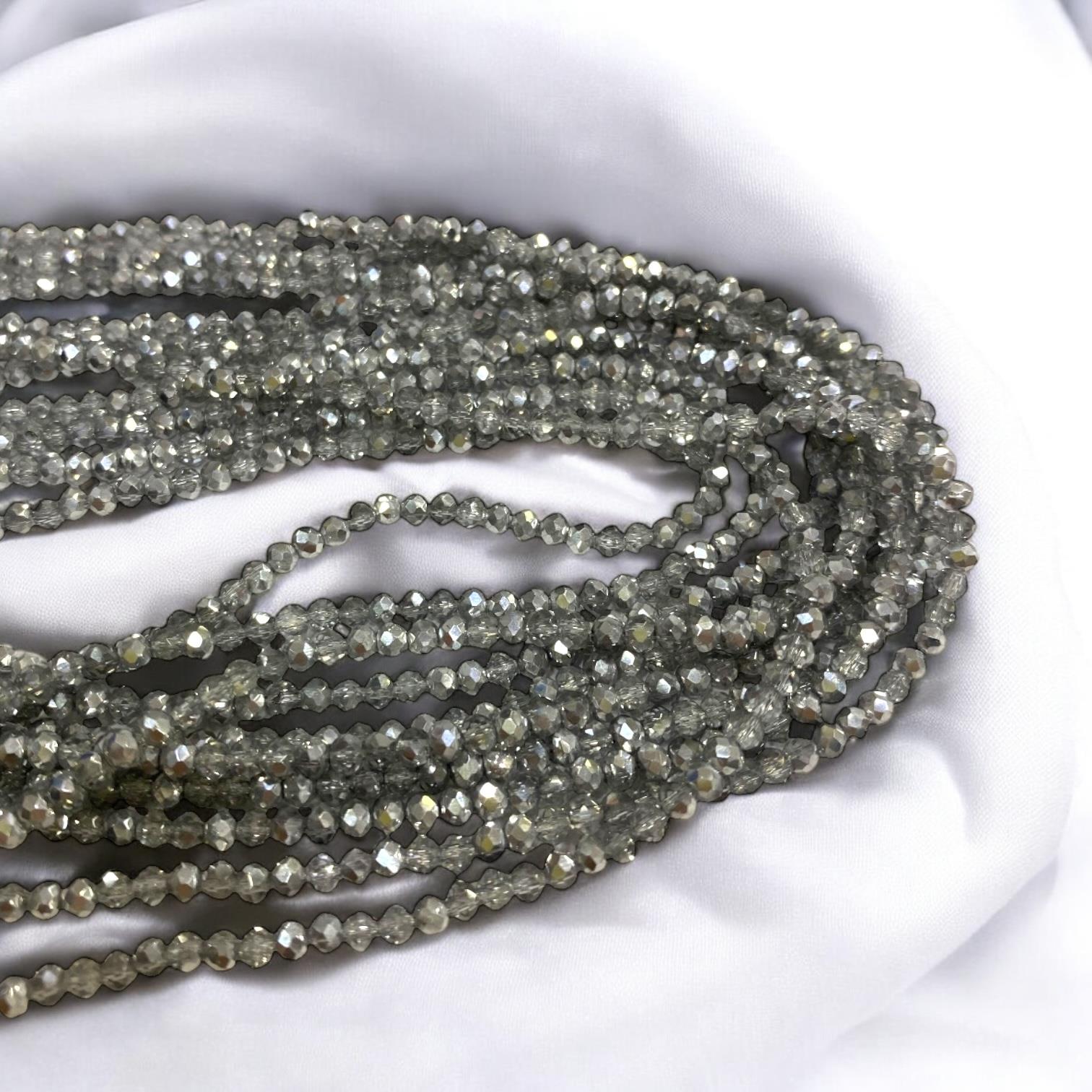 Kristal Dizi Cam Boncuk (2 mm) Silver