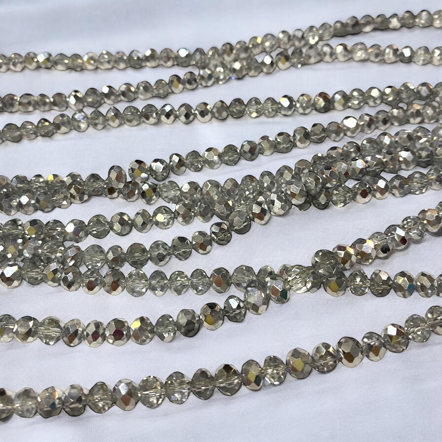 Kristal Dizi Cam Boncuk (6 mm) Gümüş