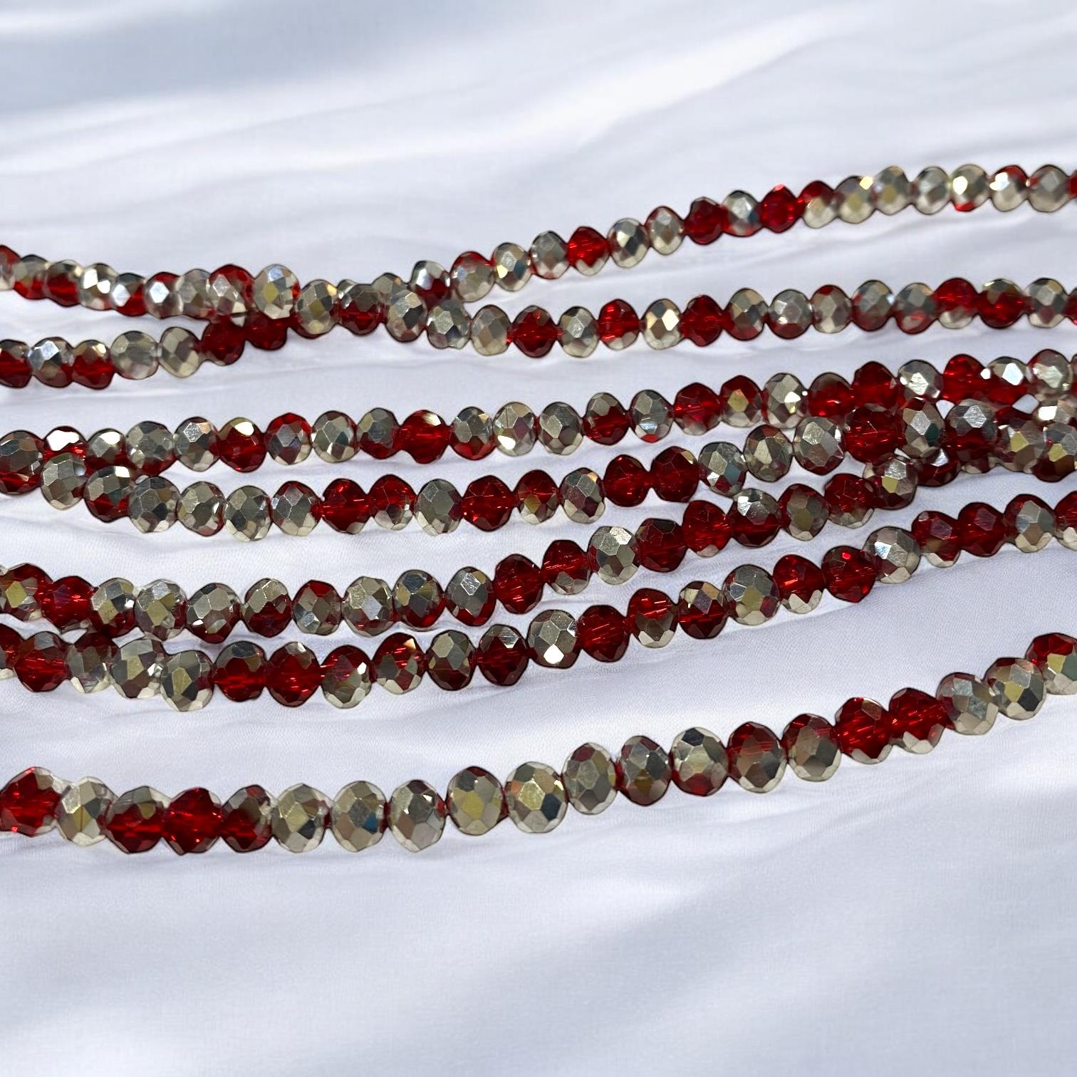 Kristal Dizi Cam Boncuk (6 mm) Kızıl Silver