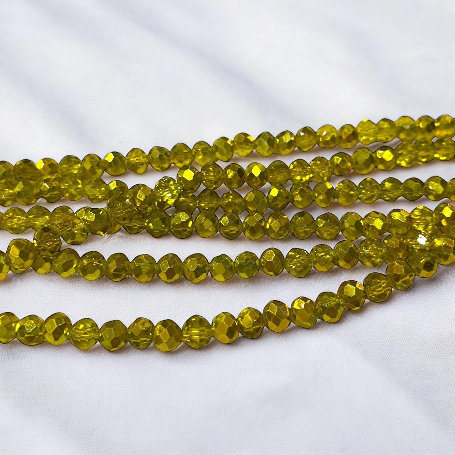 Kristal Dizi Cam Boncuk (6 mm) Vintage Altın