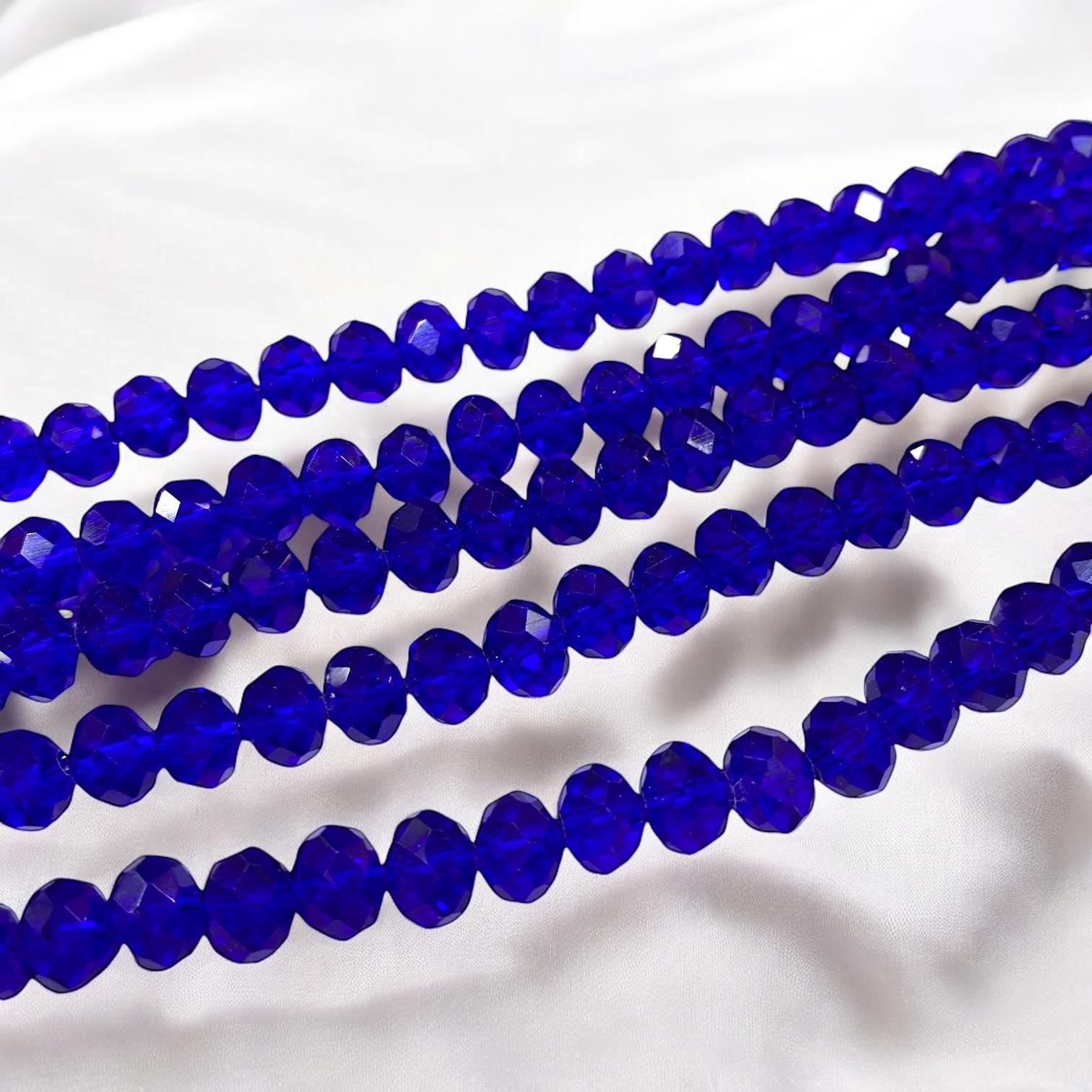Kristal Dizi Cam Boncuk (8 mm) Buzlu Saks Mavi