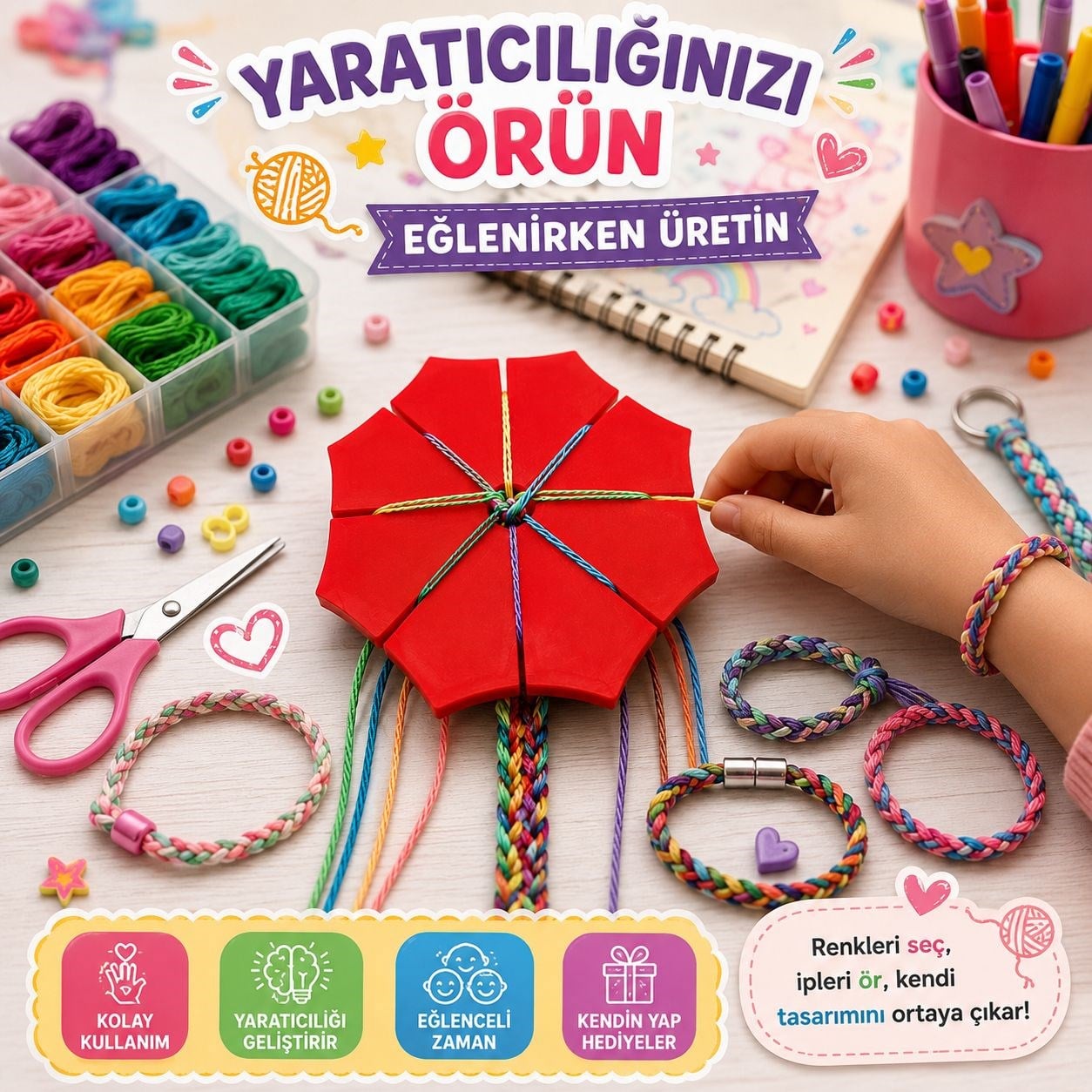 Kumihimo Örgü Aparatı – Düzenli, Simetrik ve Eğlenceli Tasarımlar