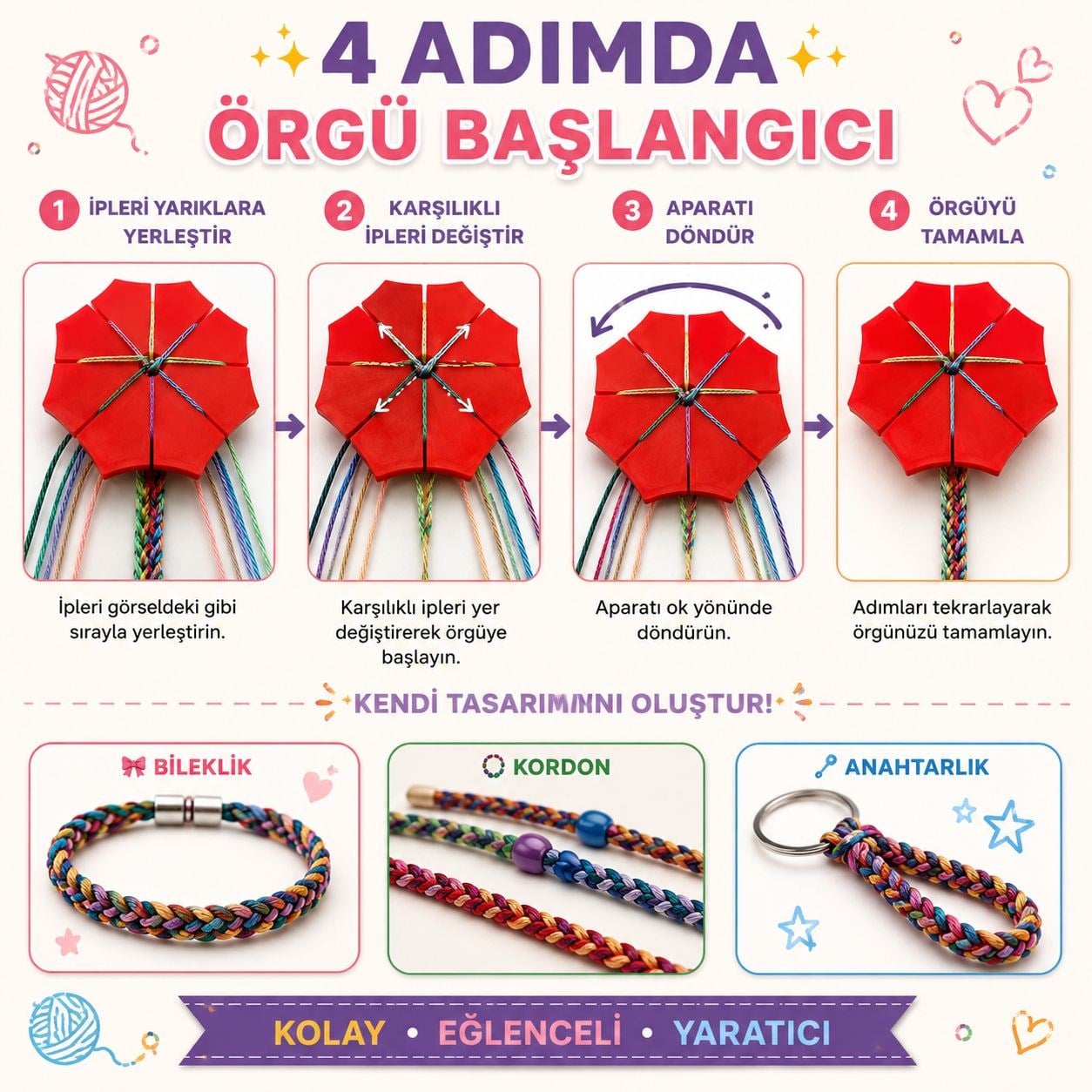 Kumihimo Örgü Aparatı – Düzenli, Simetrik ve Eğlenceli Tasarımlar