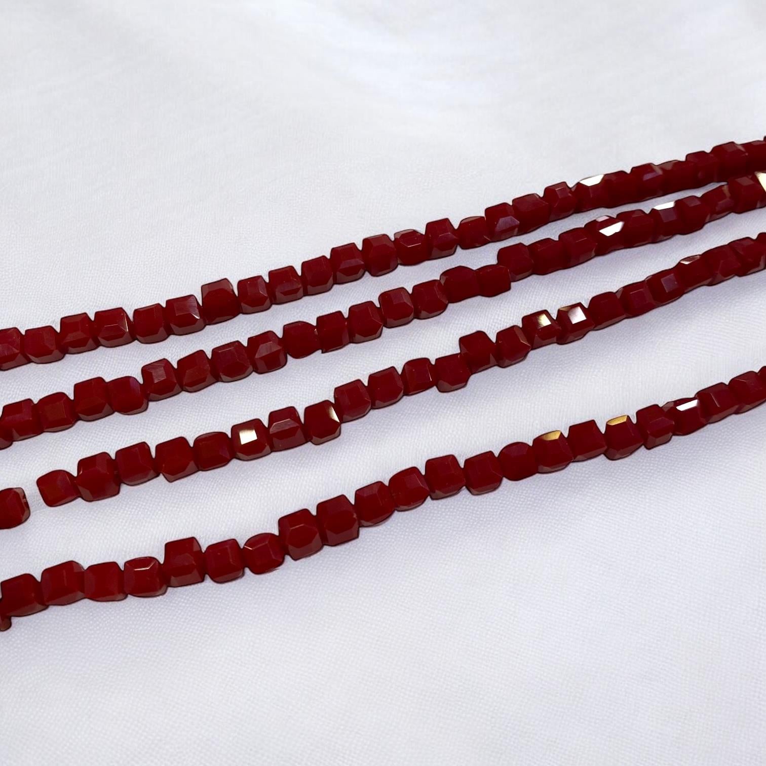 Küp Kristal Dizi Cam Boncuk (4 mm) Bordo