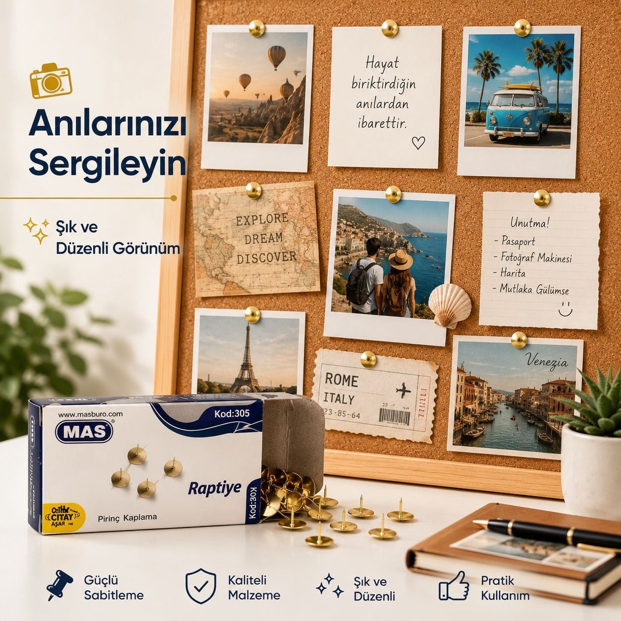 MAS 305 Pirinç Kaplama Raptiye - 40 Adet  
