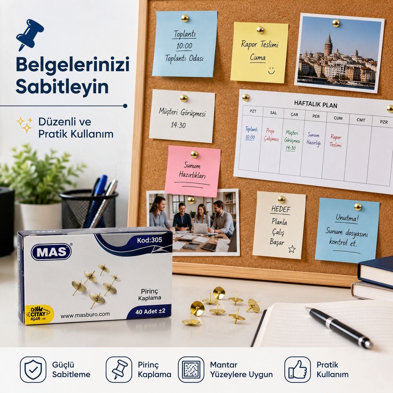 MAS 305 Pirinç Kaplama Raptiye - 40 Adet  