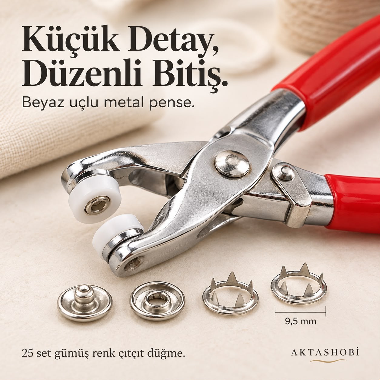 Metal Çıtçıt Düğme Pensesi ve 25 Set Düğme Takımı