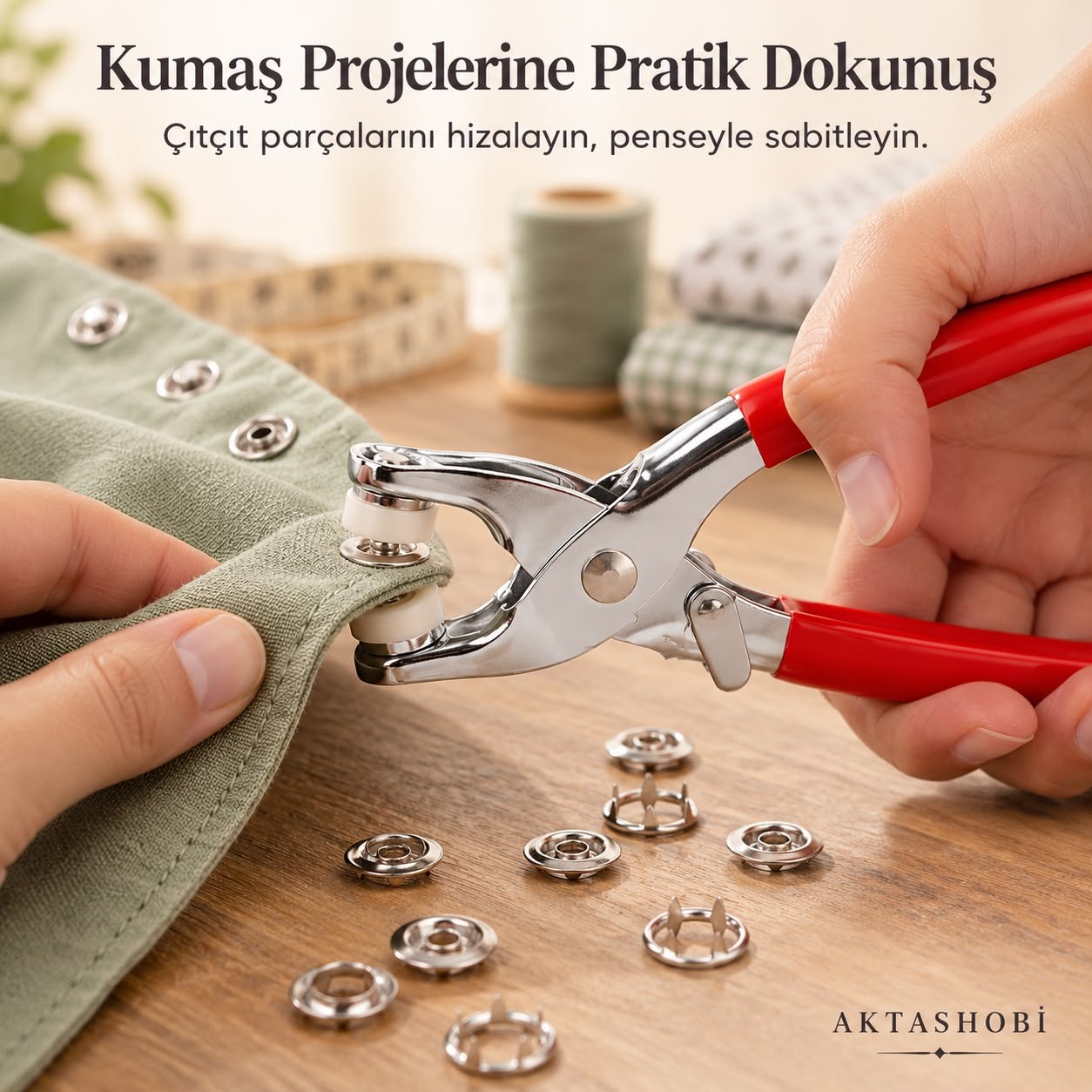 Metal Çıtçıt Düğme Pensesi ve 25 Set Düğme Takımı