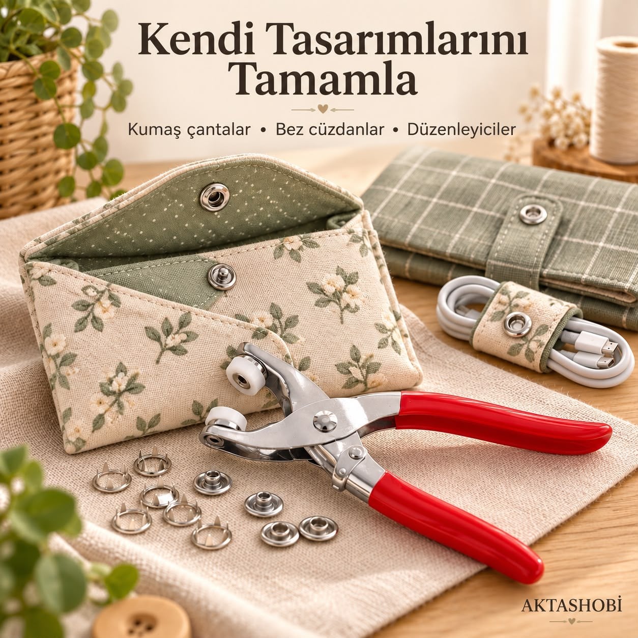 Metal Çıtçıt Düğme Pensesi ve 25 Set Düğme Takımı