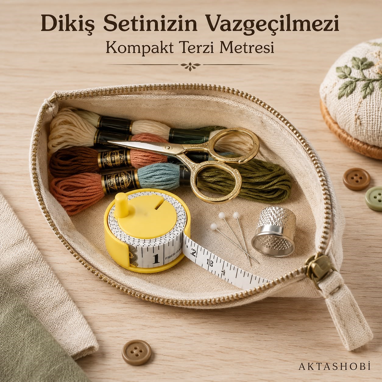 Mini Terzi Metresi + Özel Çevirerek Sarma Kabı