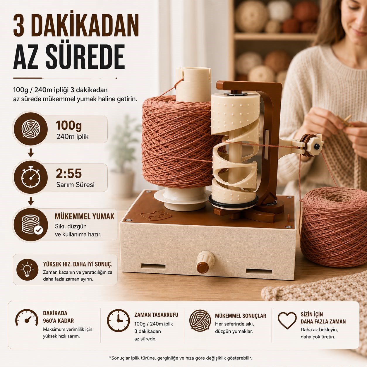 Motorlu Automatic İp Sarma Makinesi V2 - Profesyonel İplik Sarıcı Seti