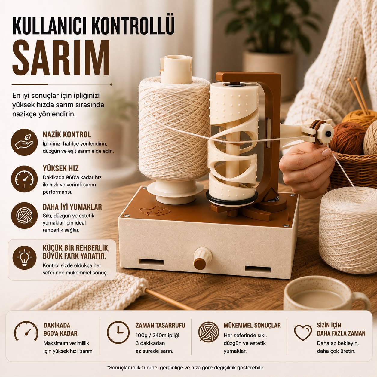 Motorlu Automatic İp Sarma Makinesi V2 - Profesyonel İplik Sarıcı Seti