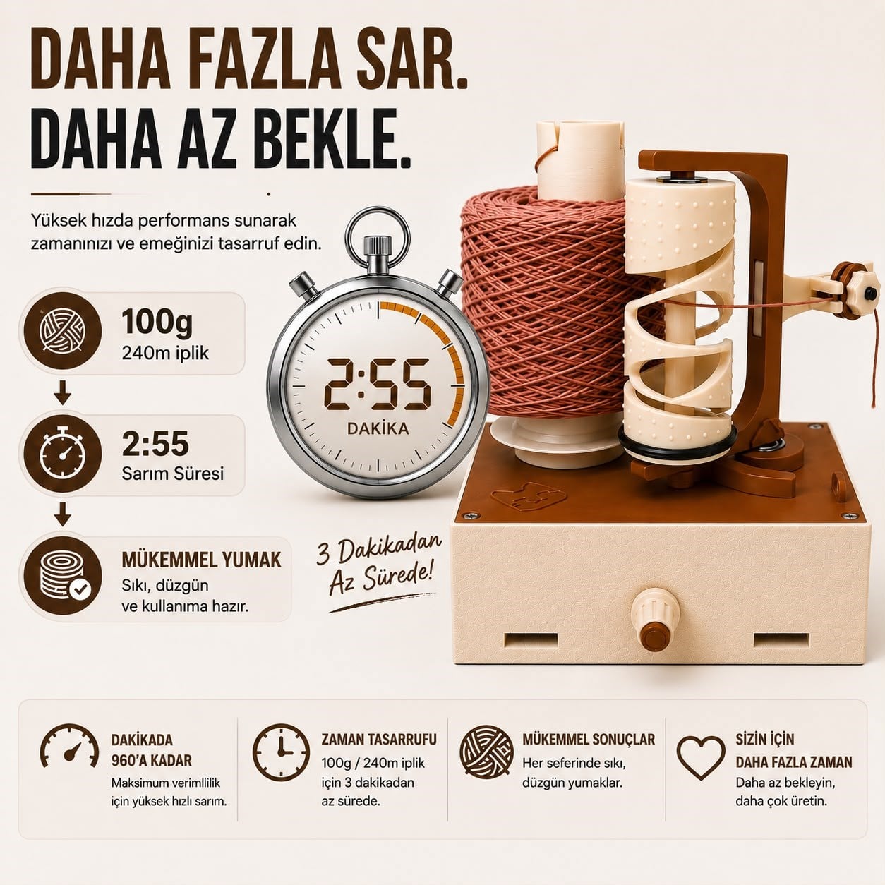 Motorlu Automatic İp Sarma Makinesi V2 - Profesyonel İplik Sarıcı Seti