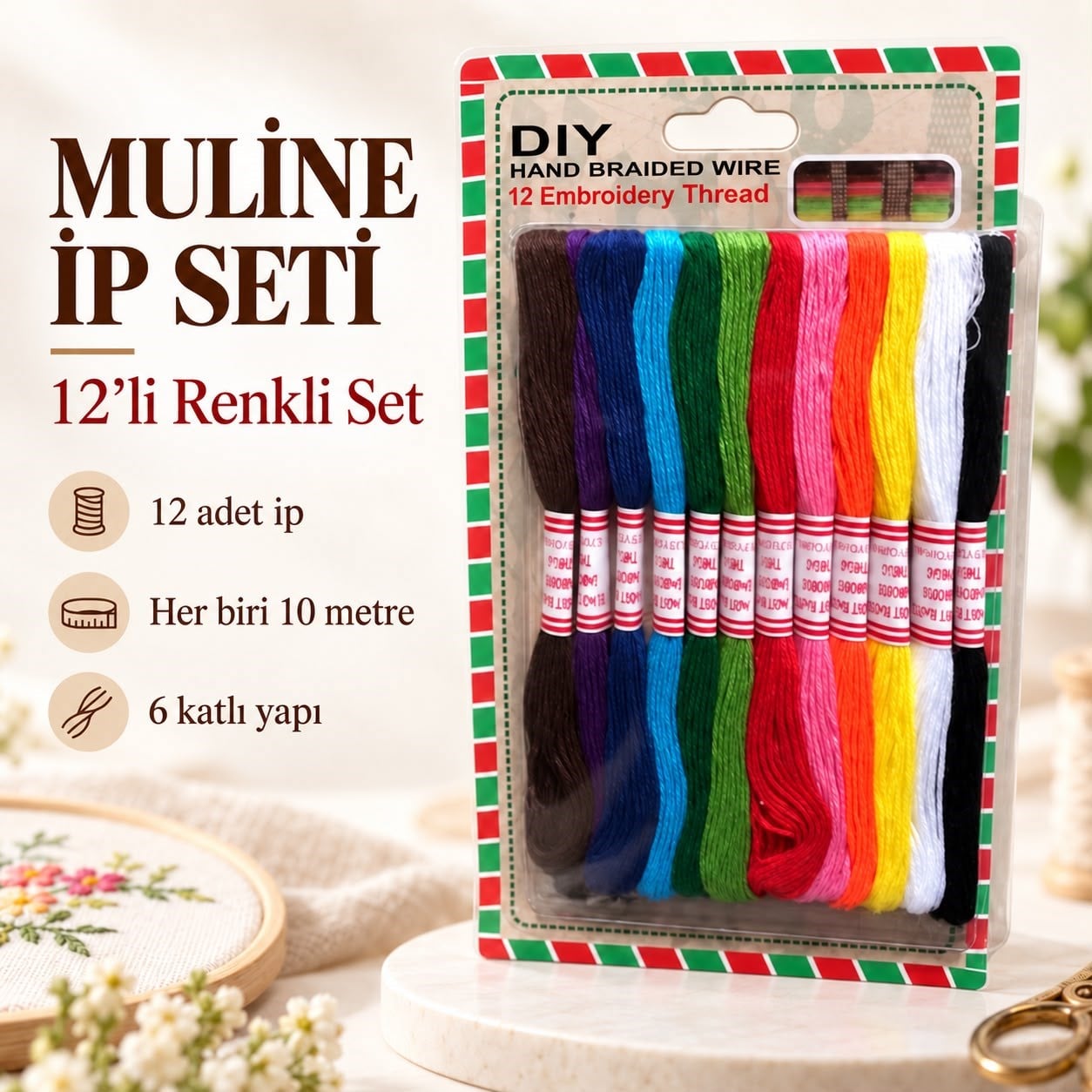 Muline İp - Kanaviçe İp Seti 12 Adet Çile