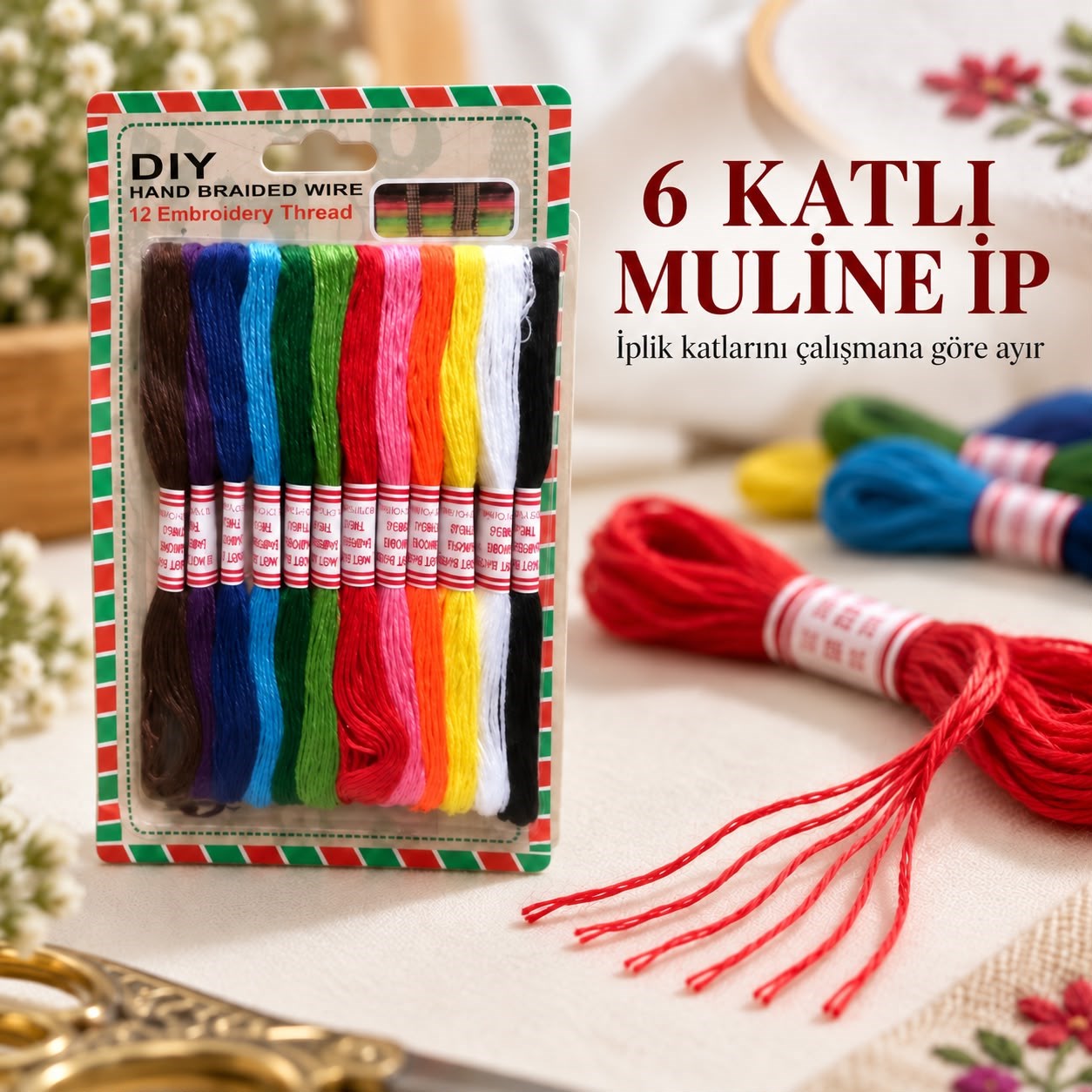 Muline İp - Kanaviçe İp Seti 12 Adet Çile