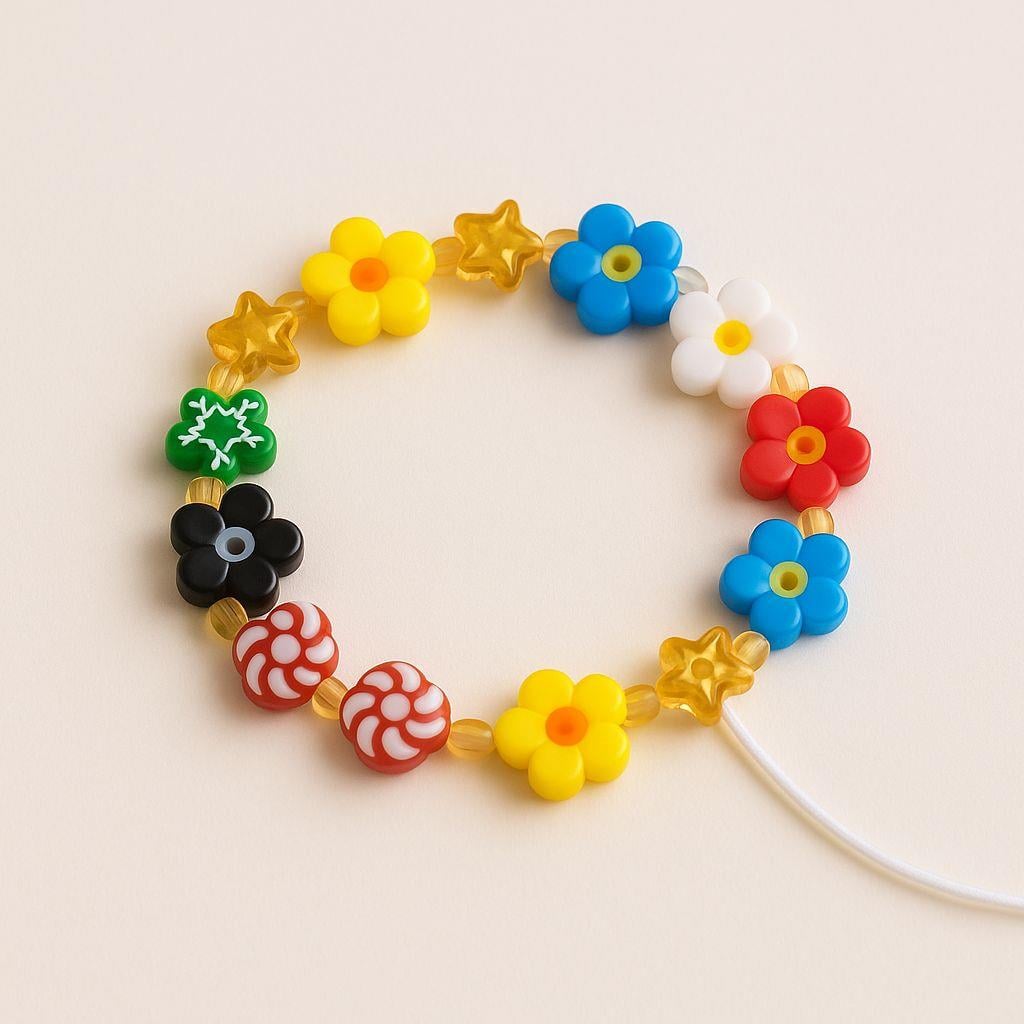 Murano, 4 MM Cam El İşlemesi Renkli Çiçekler - 3 Adet